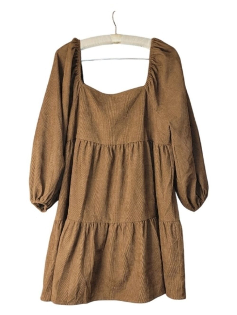 LOVECOLETTE Brown Corduroy Ruffle Mini Dress S  Boho Western Cowgirl